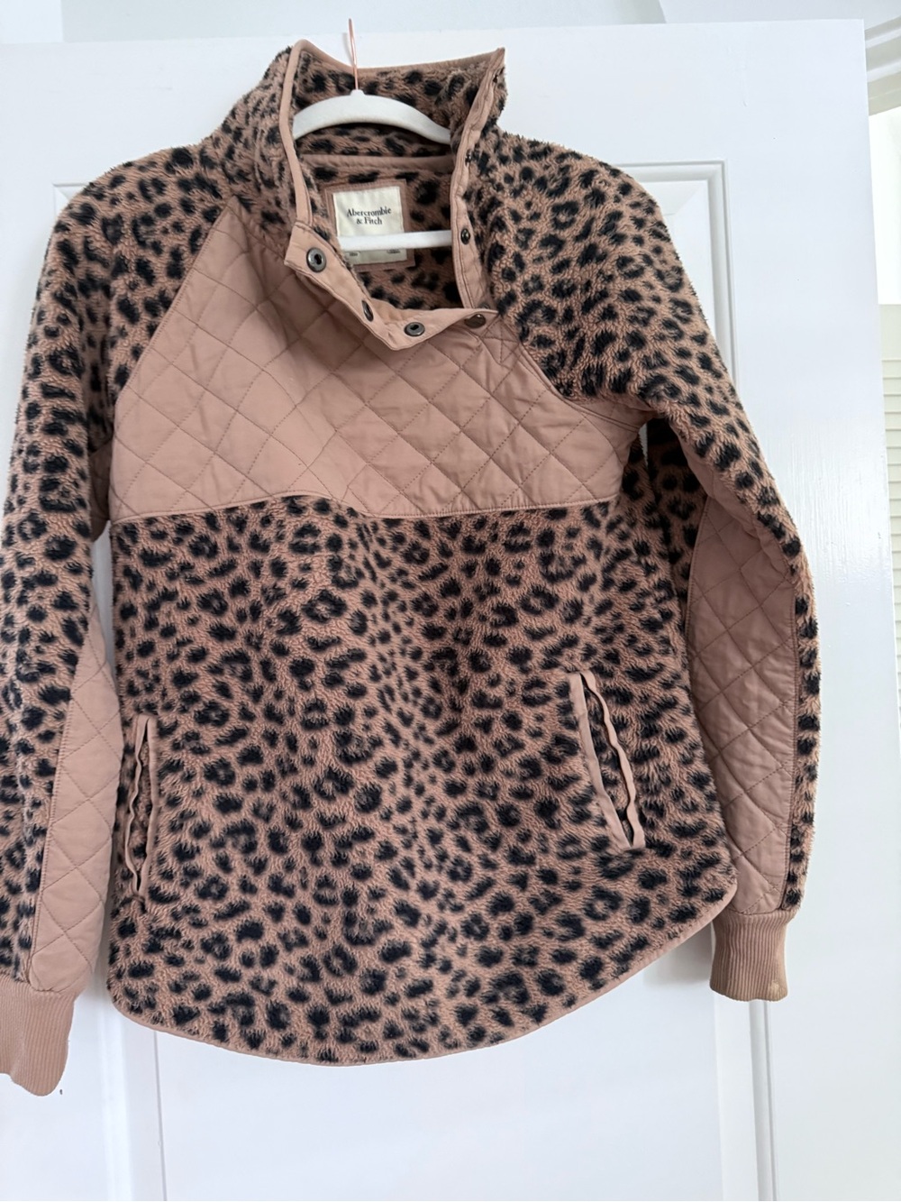 Abercrombie & Fitch Pink Leopard Quilted Fleece Pullover